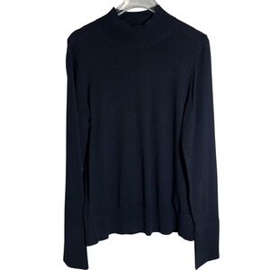 Reiss Sweater Mens Large Black Merino Wool Mock Neck Pullover Extra Fine Knit